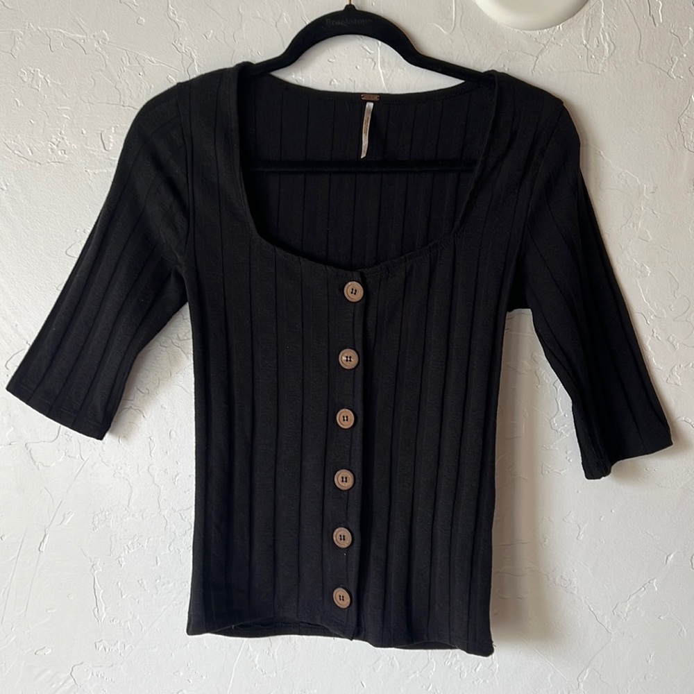 Free People cotton ribbed button up top